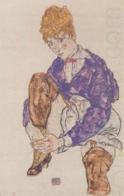 Portrait of the Artist's Seated,Holding Her Right Leg (mk12), Egon Schiele